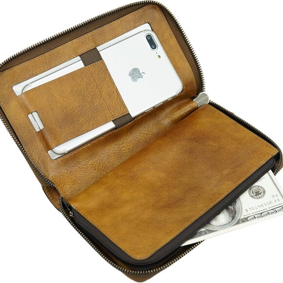 Women's Wallet Leather Clutch Purse and Handbag Wristlet Phone Wallet Case Brown - Picture 5 of 7